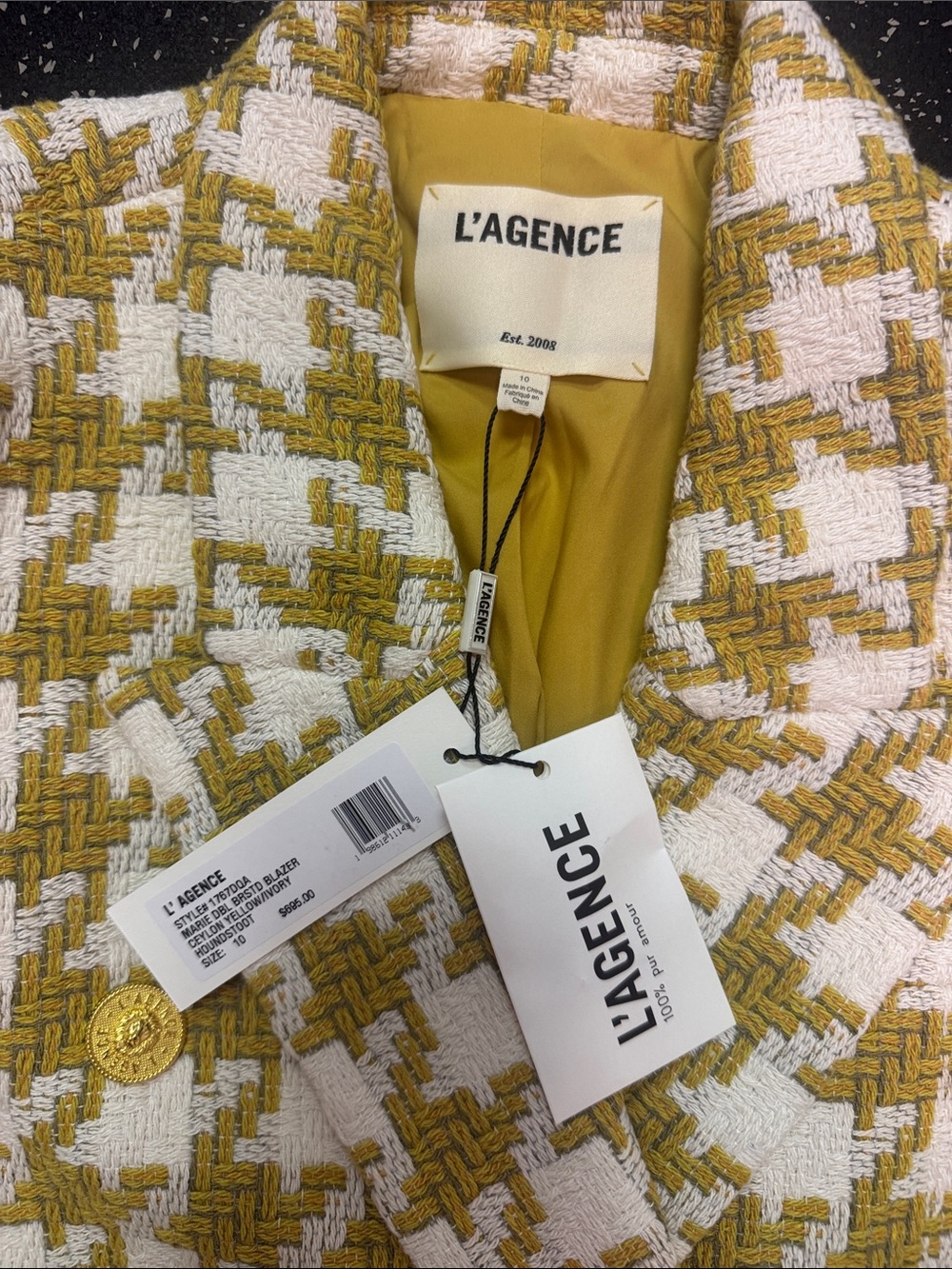 🌟 NWT ⭐️ L’AGENCE Marie Tweed Double Breasted Blazer Houndstooth  [SIZE 10] - Picture 3 of 11